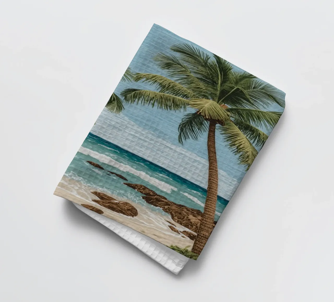 Spiaggia tropicale con palme e onde dell'oceano canovaccio da cucina da DesignDoodle