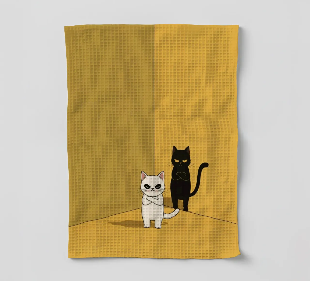 Deux chats de dessin animé dans un coin torchon de DesignDoodle