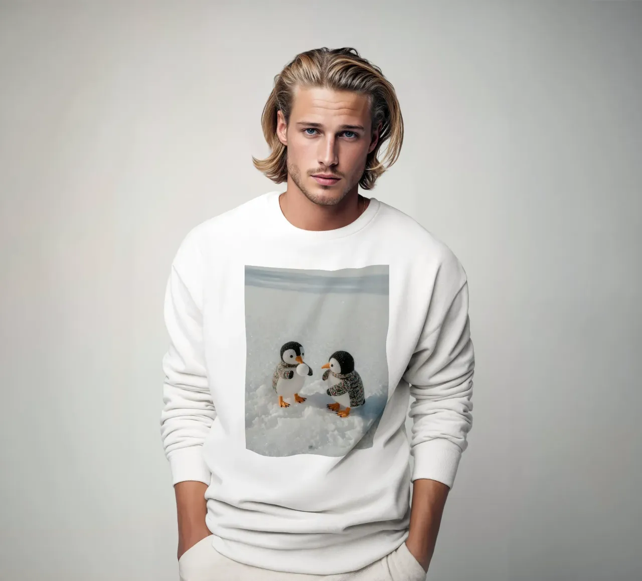 Due pinguini a maglia sulla neve felpa da DesignDoodle
