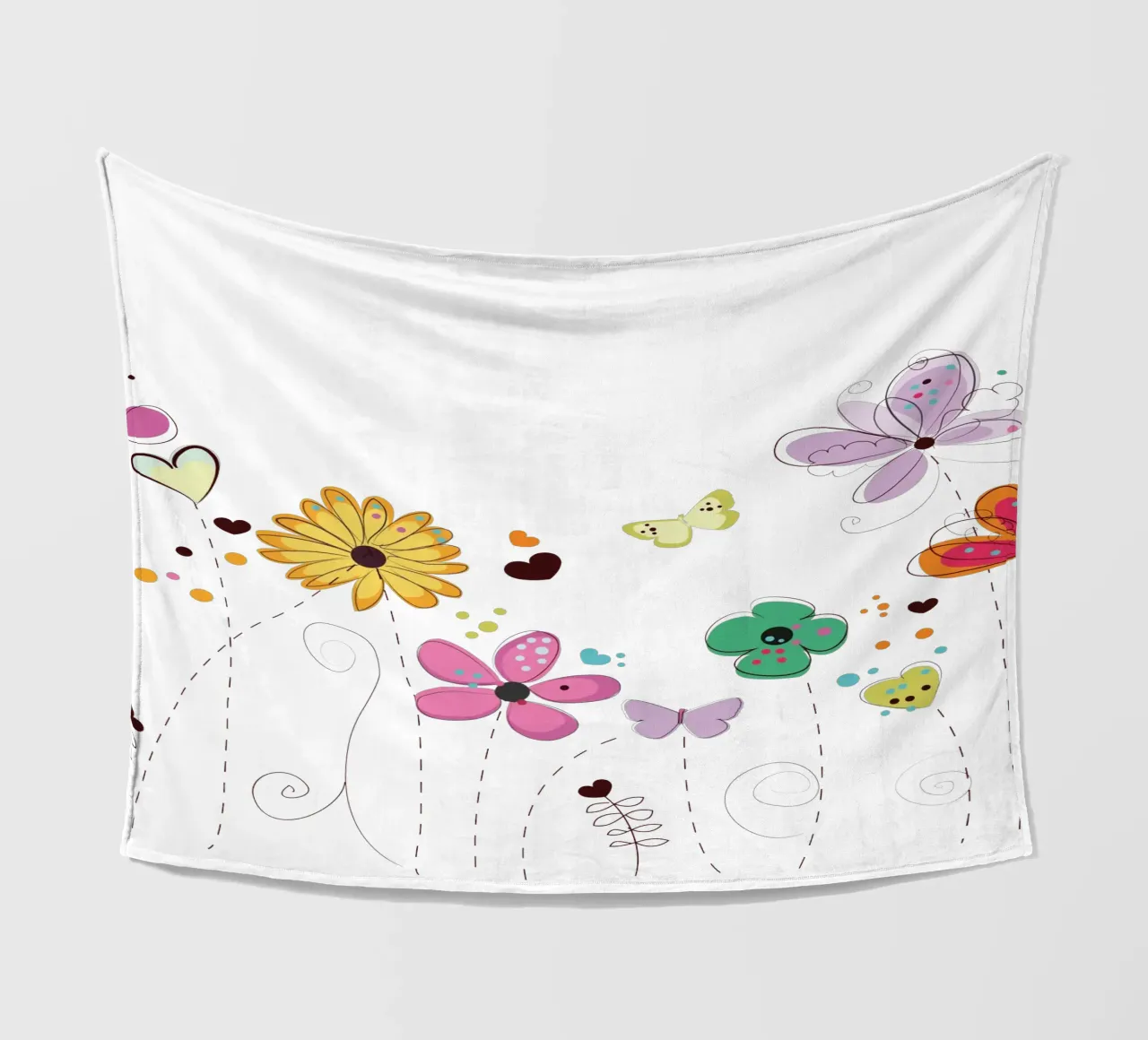 Primavera, fiori colorati a scarabocchio coperta in pile da gulsengunel
