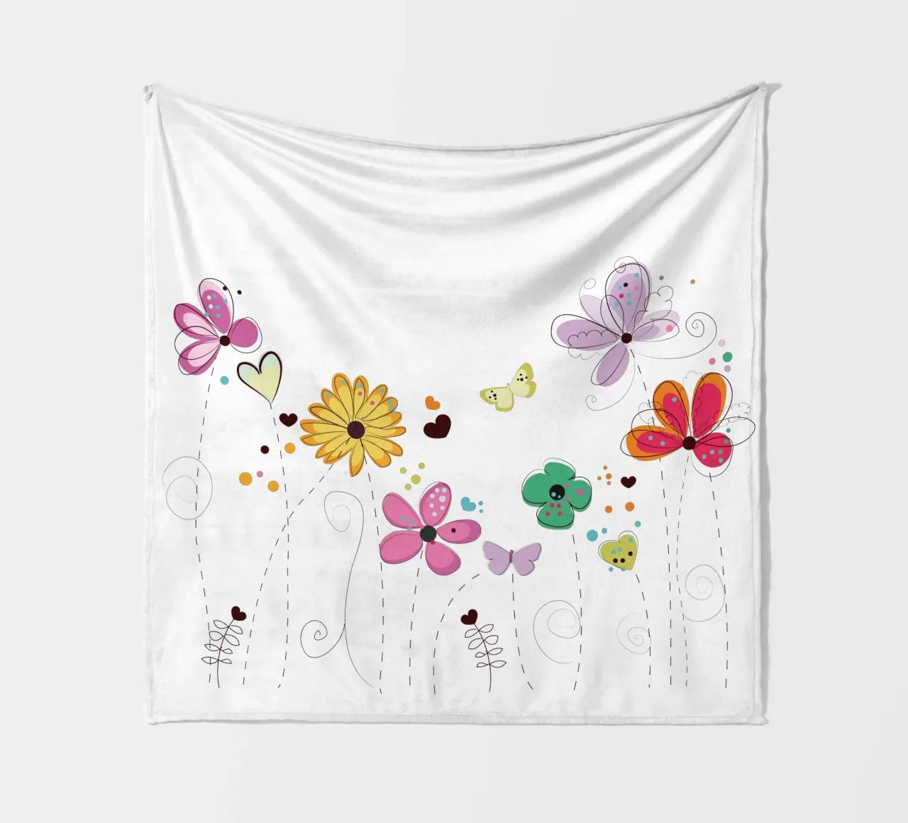 Primavera, fiori colorati a scarabocchio coperta in pile da gulsengunel