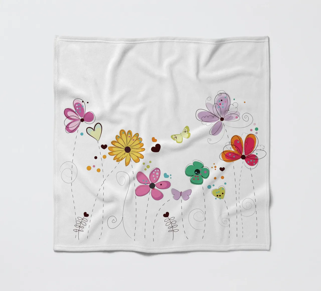 Primavera, fiori colorati a scarabocchio coperta in pile da gulsengunel