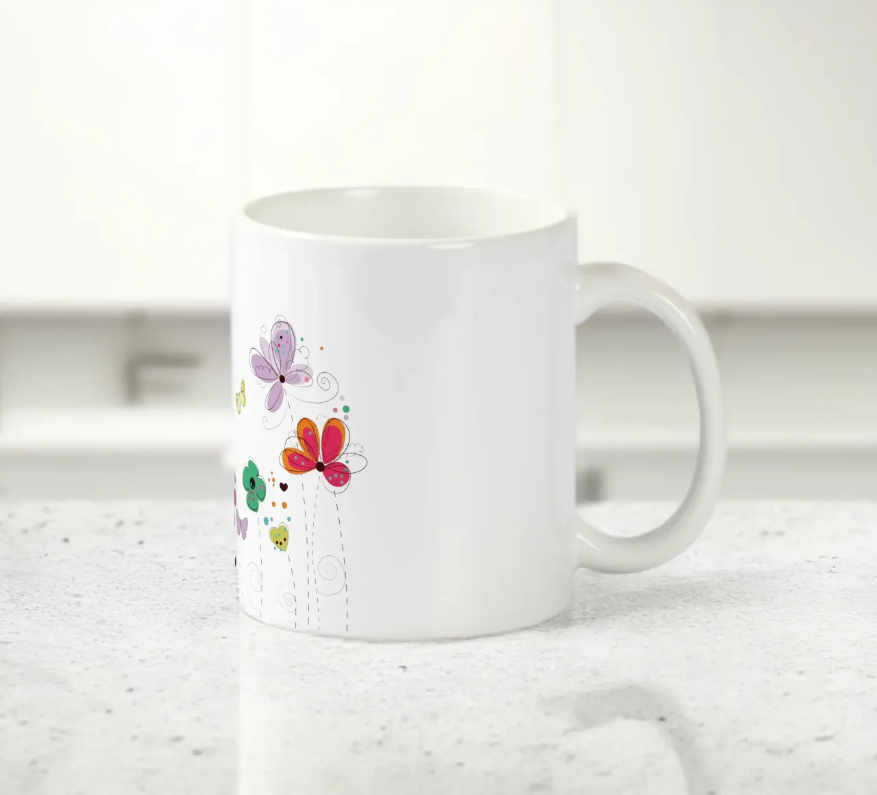 Primavera, fiori colorati a scarabocchio tazza in ceramica da gulsengunel