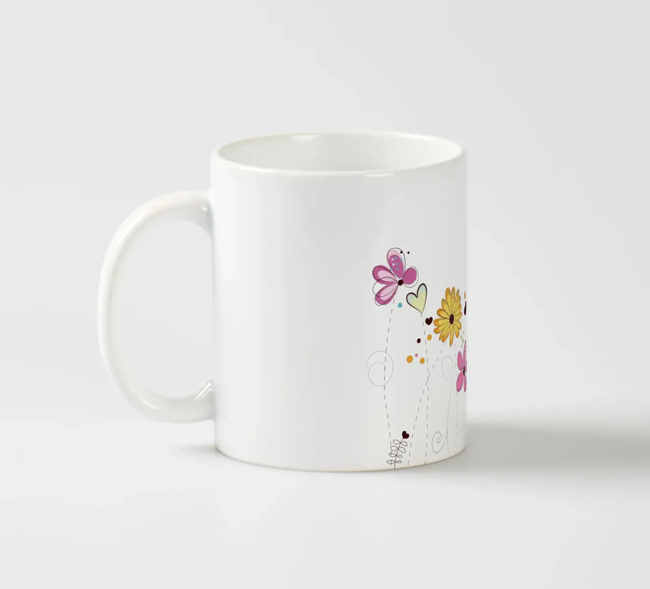 Primavera, fiori colorati a scarabocchio tazza in ceramica da gulsengunel