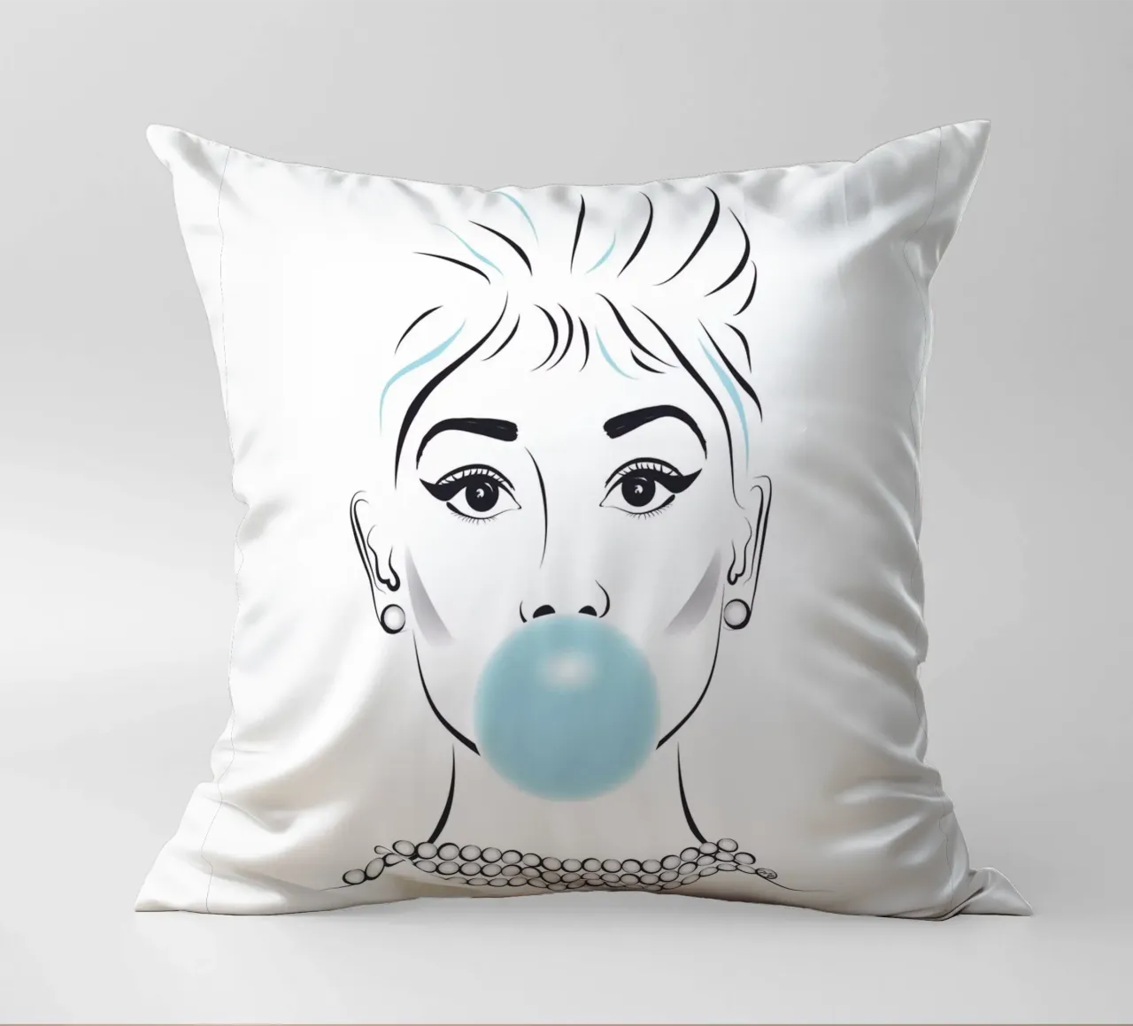 Ritratto di Audrey Hepburn con gomma da masticare cuscino da Martina