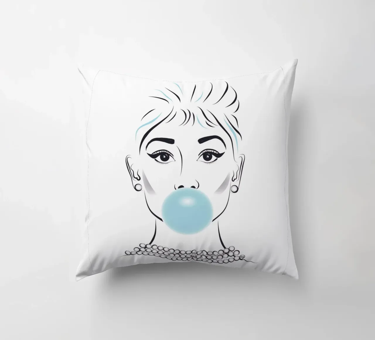 Ritratto di Audrey Hepburn con gomma da masticare cuscino da Martina