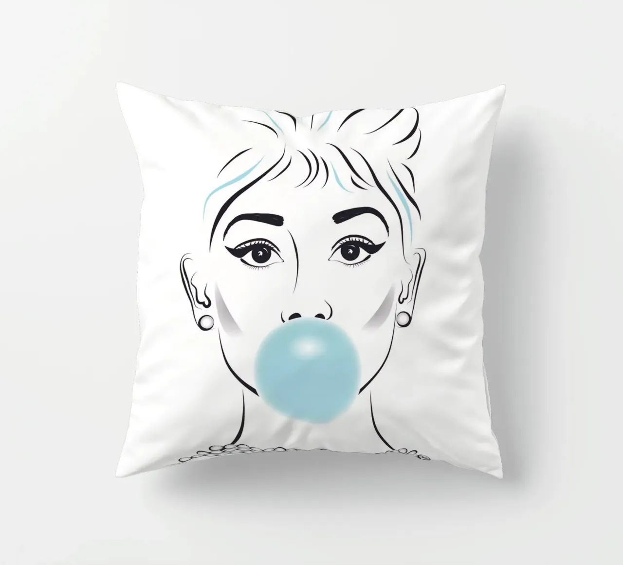 Ritratto di Audrey Hepburn con gomma da masticare cuscino da Martina