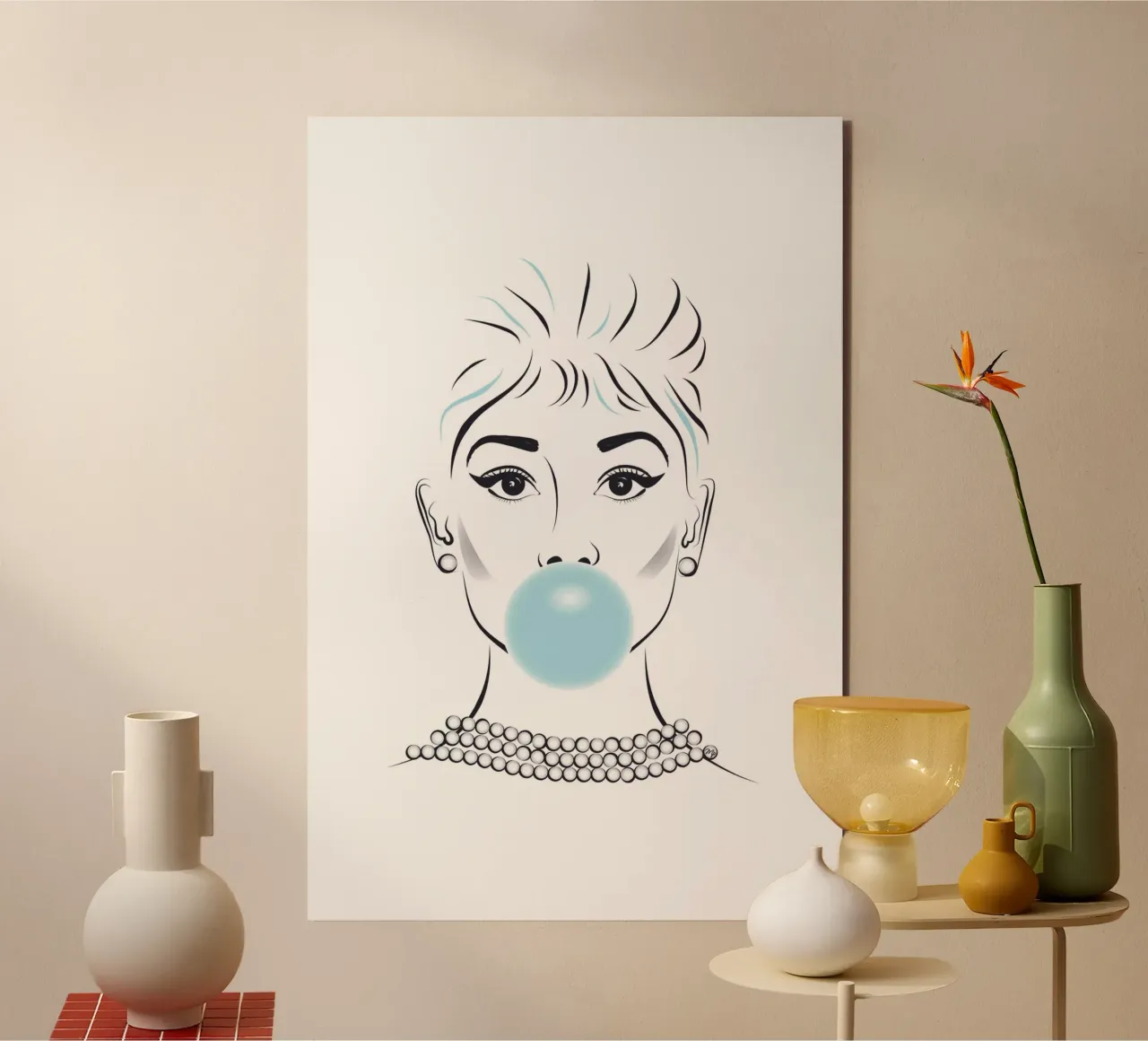 Retrato de Audrey Hepburn con chicle placa de forex de Martina