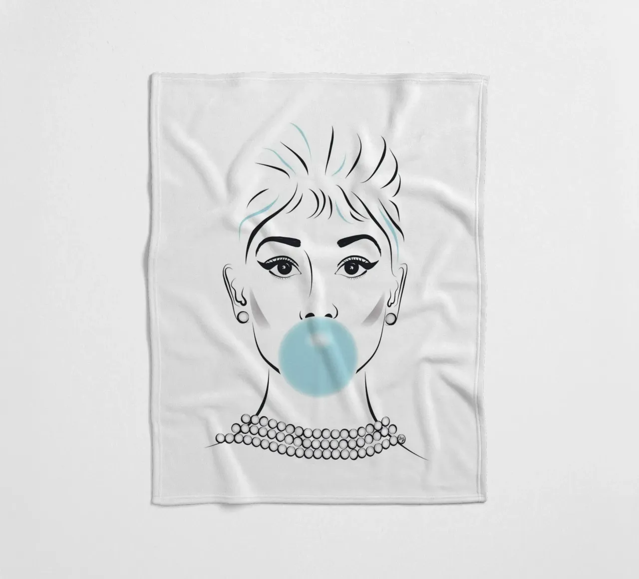 Ritratto di Audrey Hepburn con gomma da masticare coperta in pile da Martina
