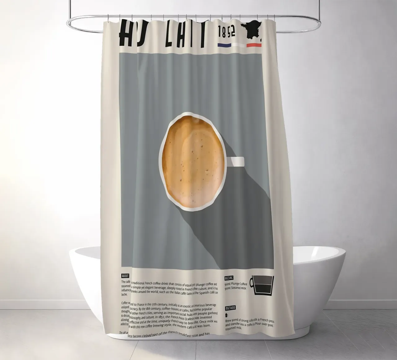 Poster sul caffè francese Cafe Au Lait tenda da doccia da stewar