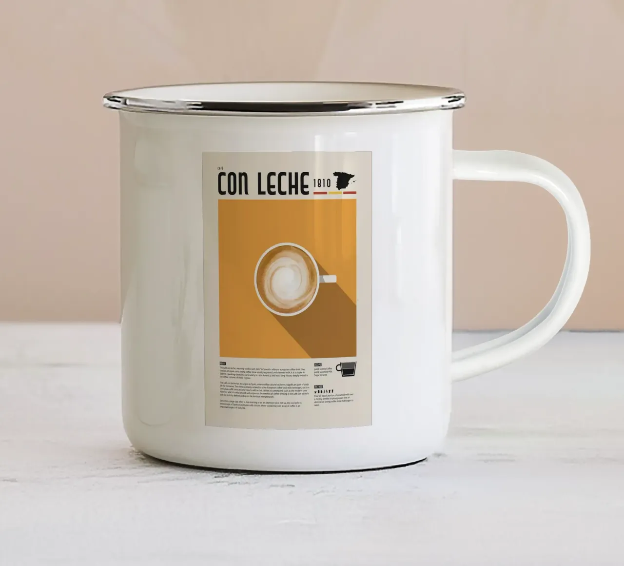 Poster sul caffè spagnolo Con Leche tazza in smalto da stewar