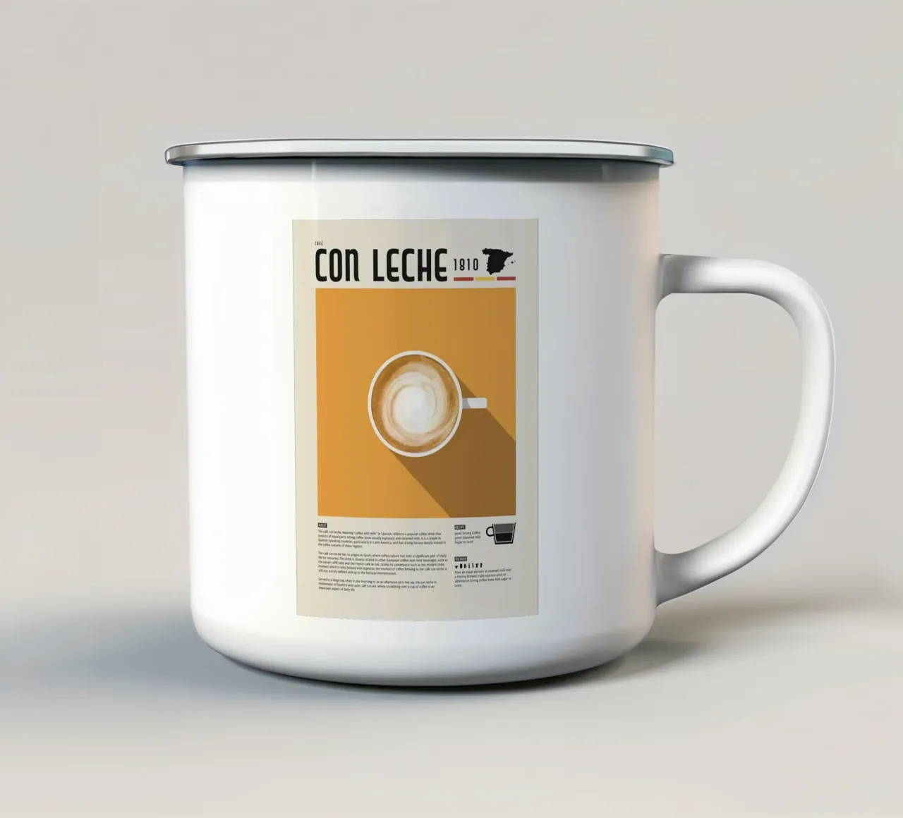 Poster sul caffè spagnolo Con Leche tazza in smalto da stewar