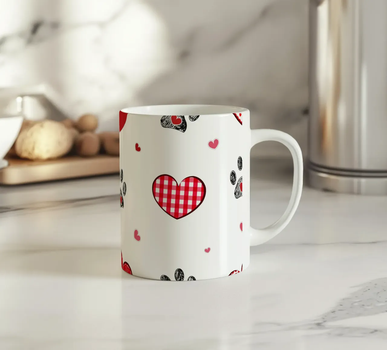 Zwarte krabbelpootprint met retro mooie hartjes keramische mok van gulsengunel