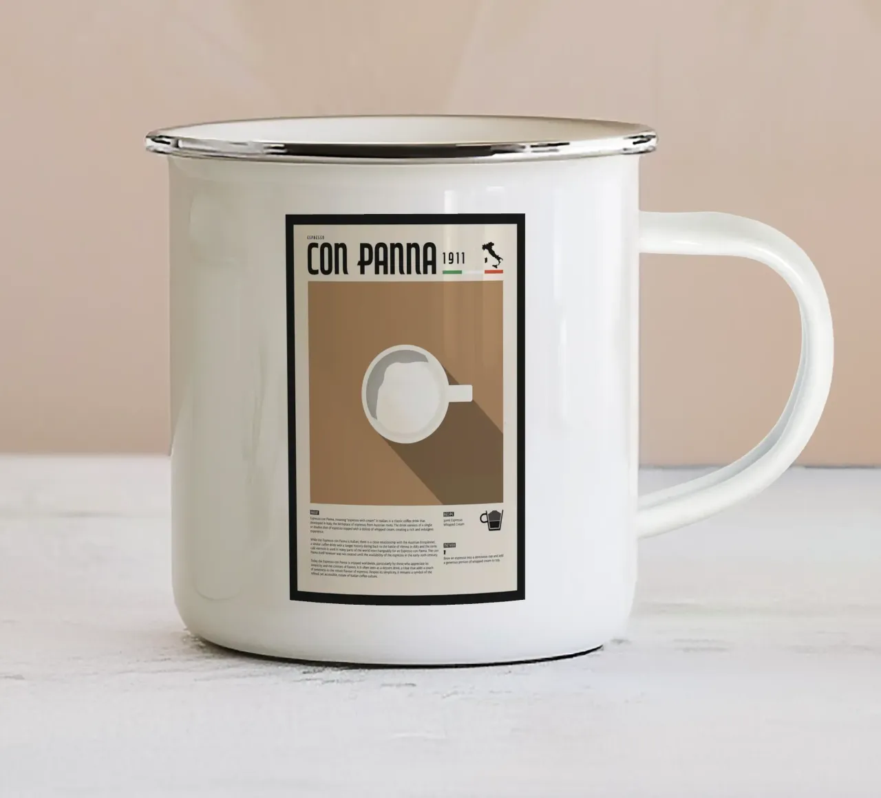 Espresso Con Panna Poster tazza in smalto da stewar