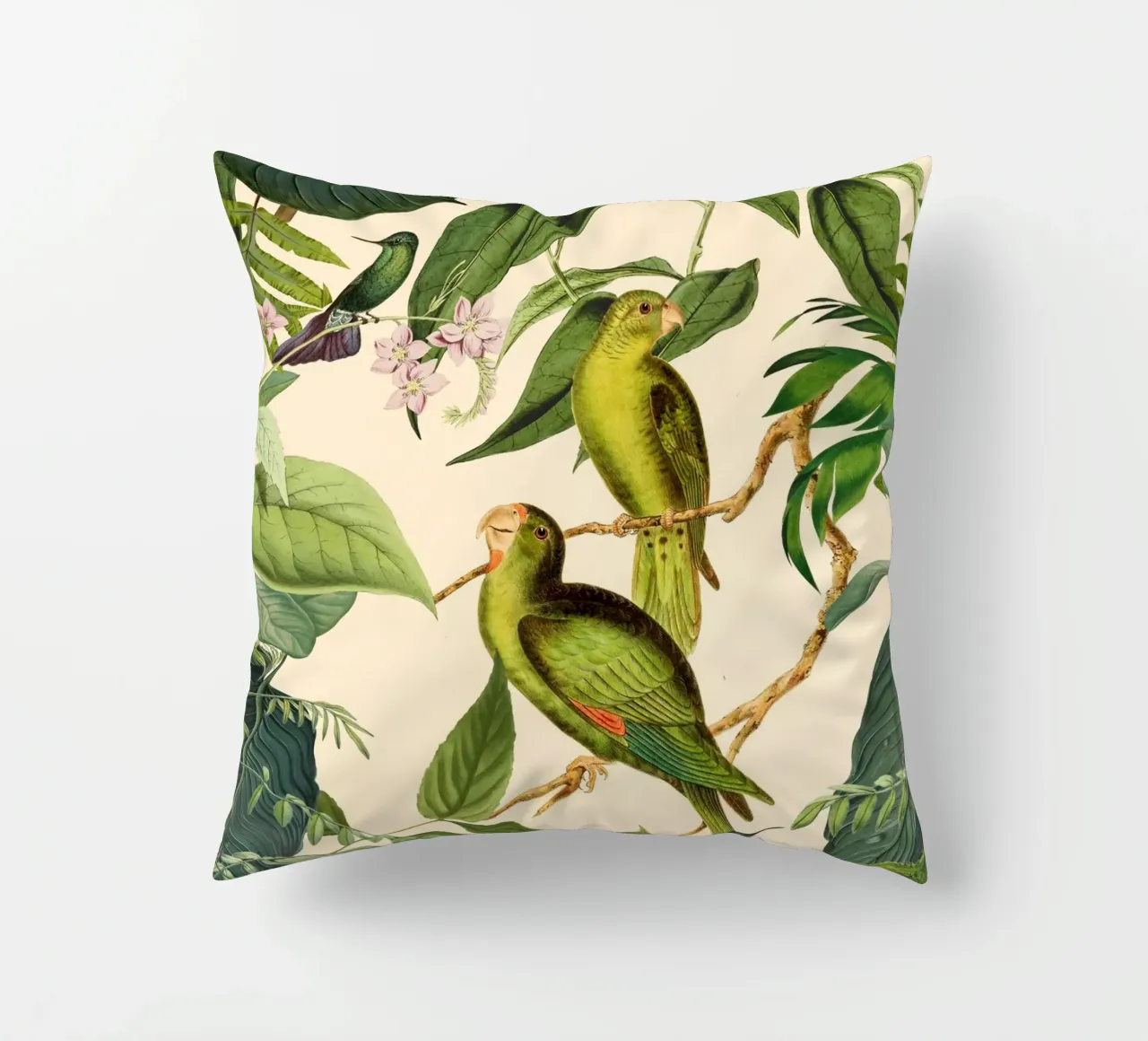 Parrocchetti della giungla tropicale cuscino da Andrea Haase Vintage World