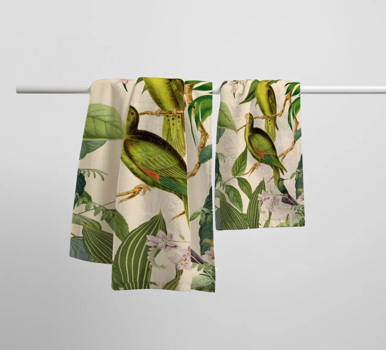 Tropical Jungle Parakeets towel by Andrea Haase Vintage World