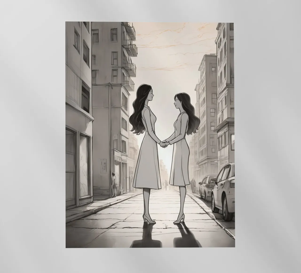 Due amici si tengono per mano in una strada della città pellicola backlit da DesignDoodle