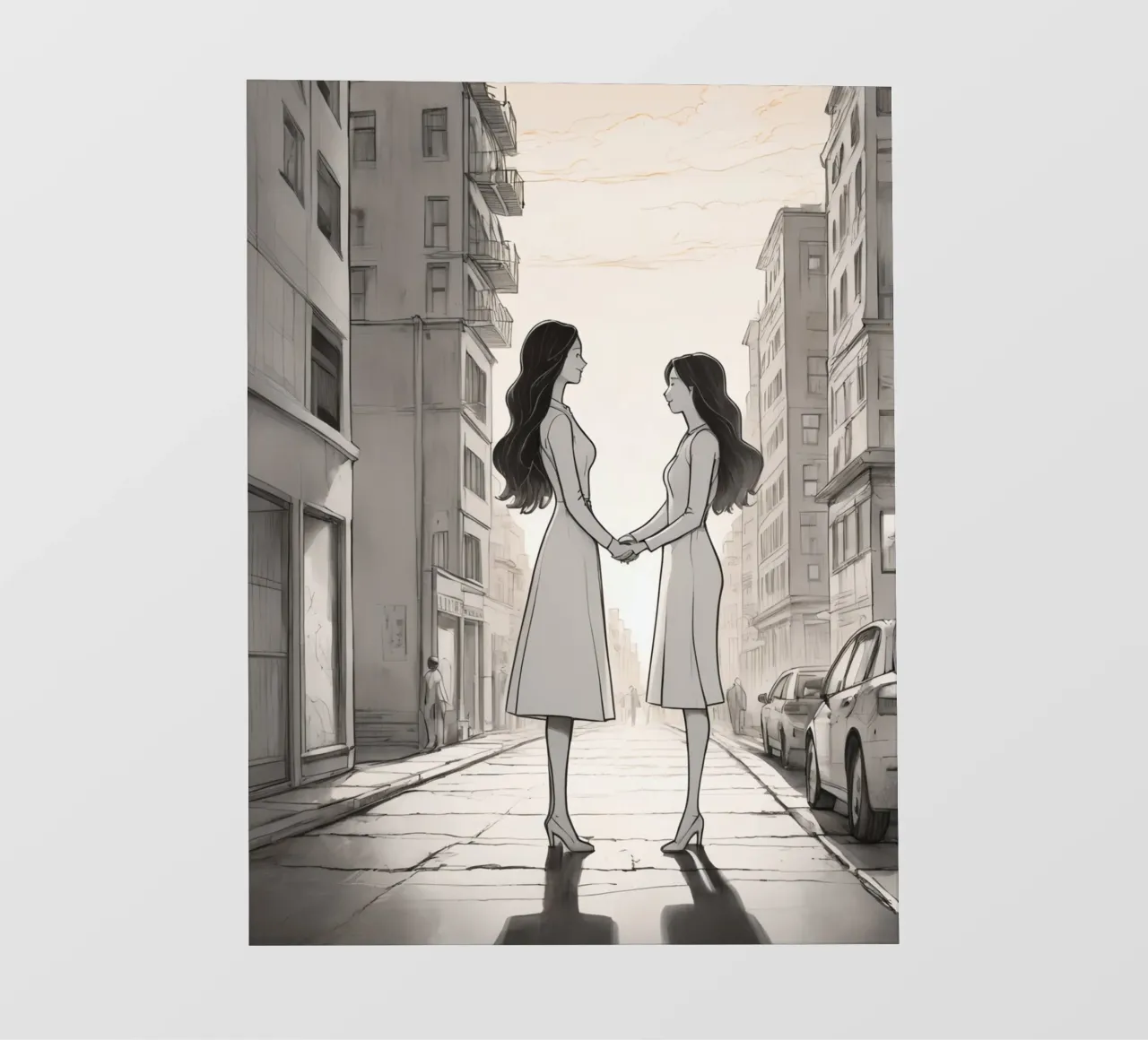 Due amici si tengono per mano in una strada della città pellicola backlit da DesignDoodle
