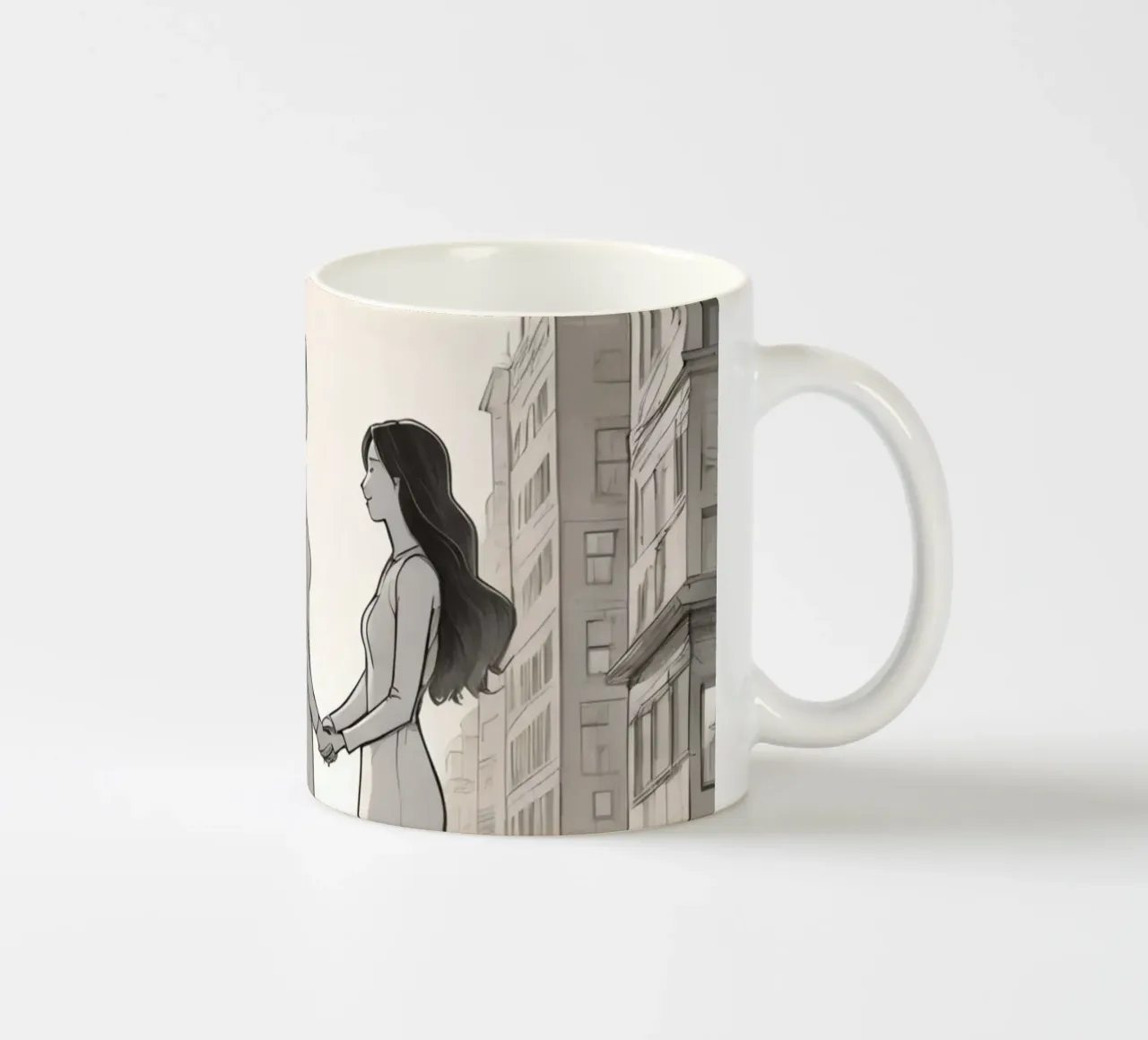 Due amici si tengono per mano in una strada della città tazza in ceramica da DesignDoodle
