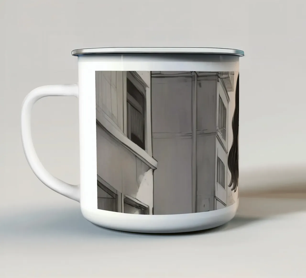 Due amici si tengono per mano in una strada della città tazza in smalto da DesignDoodle