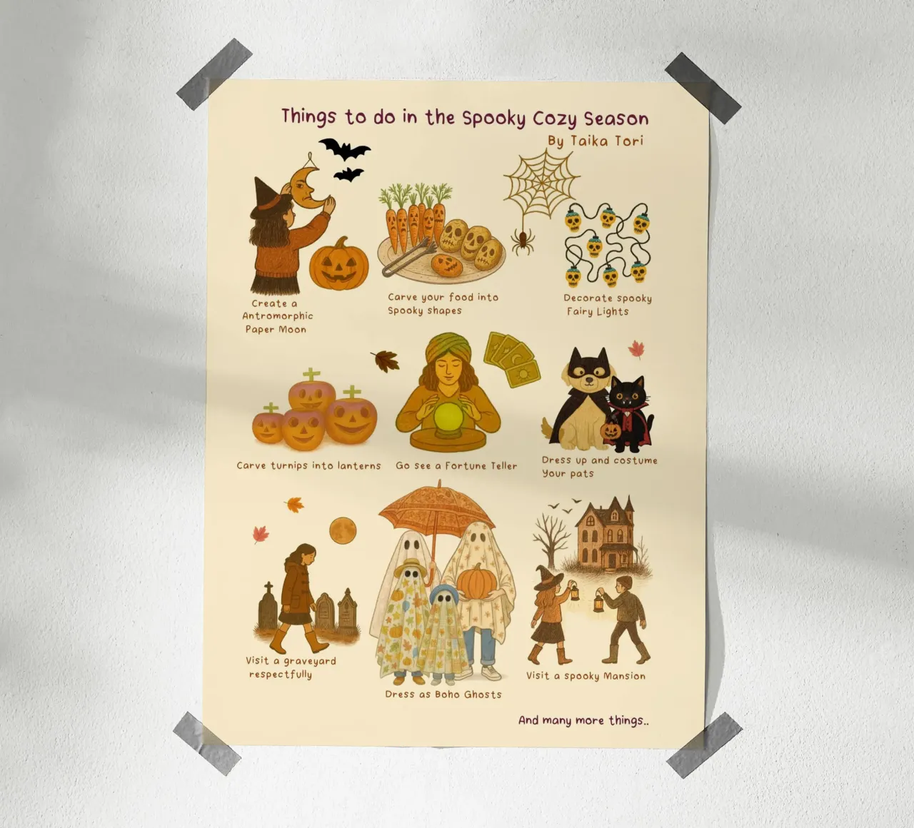 Choses à faire pendant la saison de l'effroi et de la chaleur poster avec cadre en aluminium de Taika Tori Art