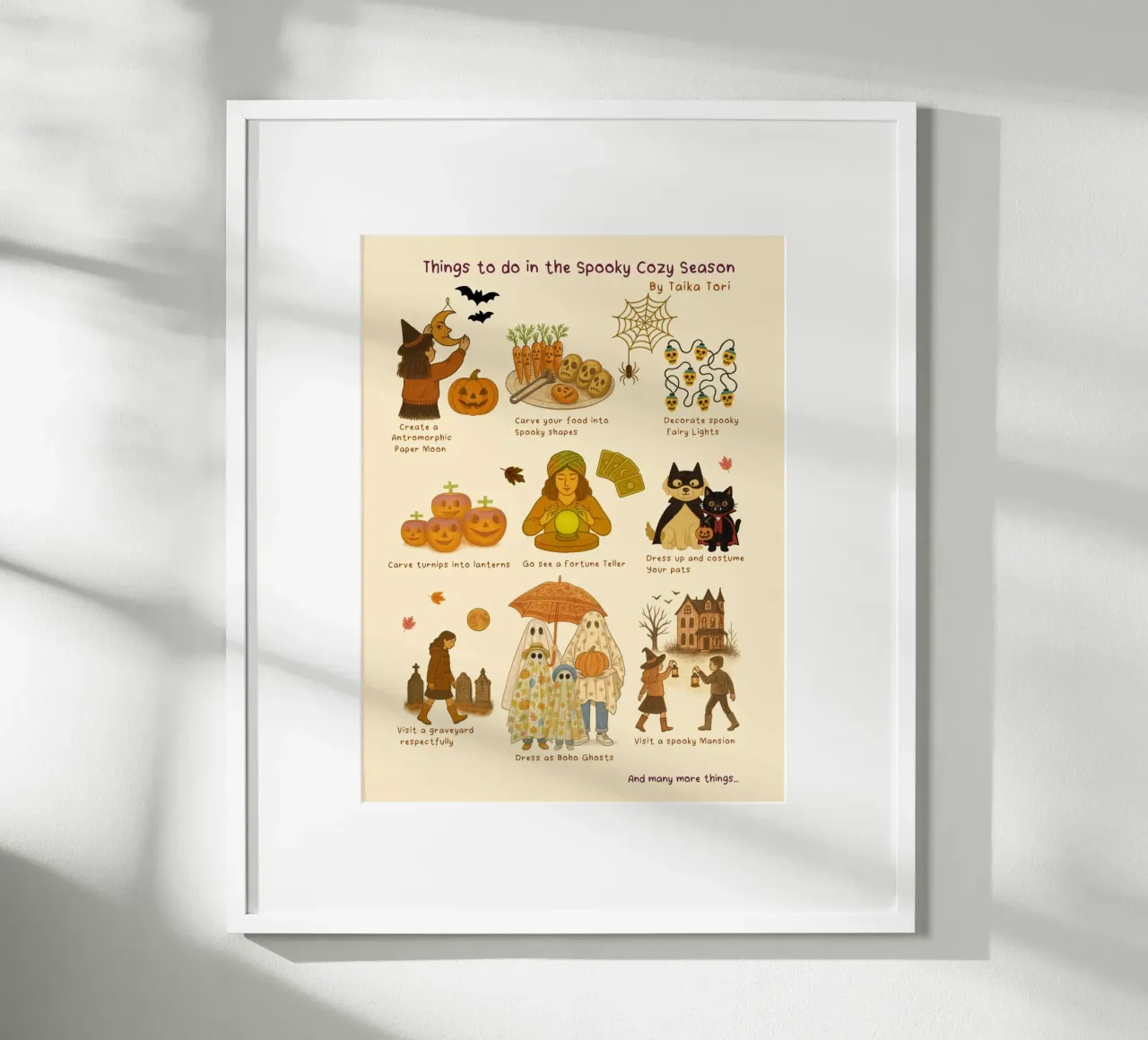 Choses à faire pendant la saison de l'effroi et de la chaleur poster avec cadre en aluminium de Taika Tori Art