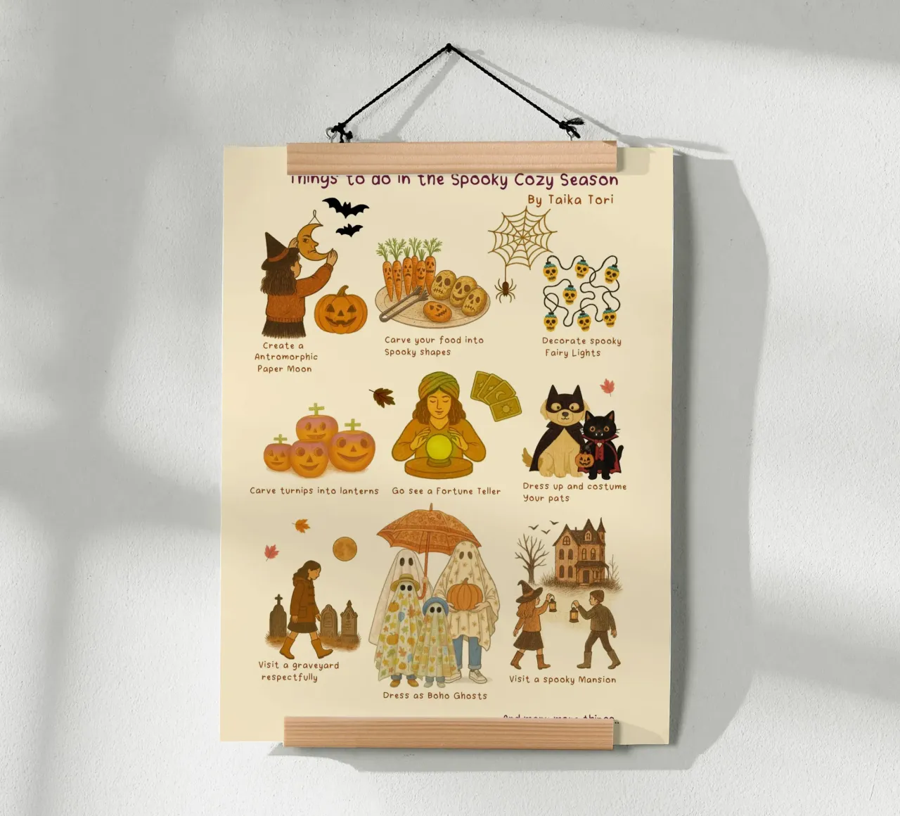 Choses à faire pendant la saison de l'effroi et de la chaleur poster avec cadre en aluminium de Taika Tori Art