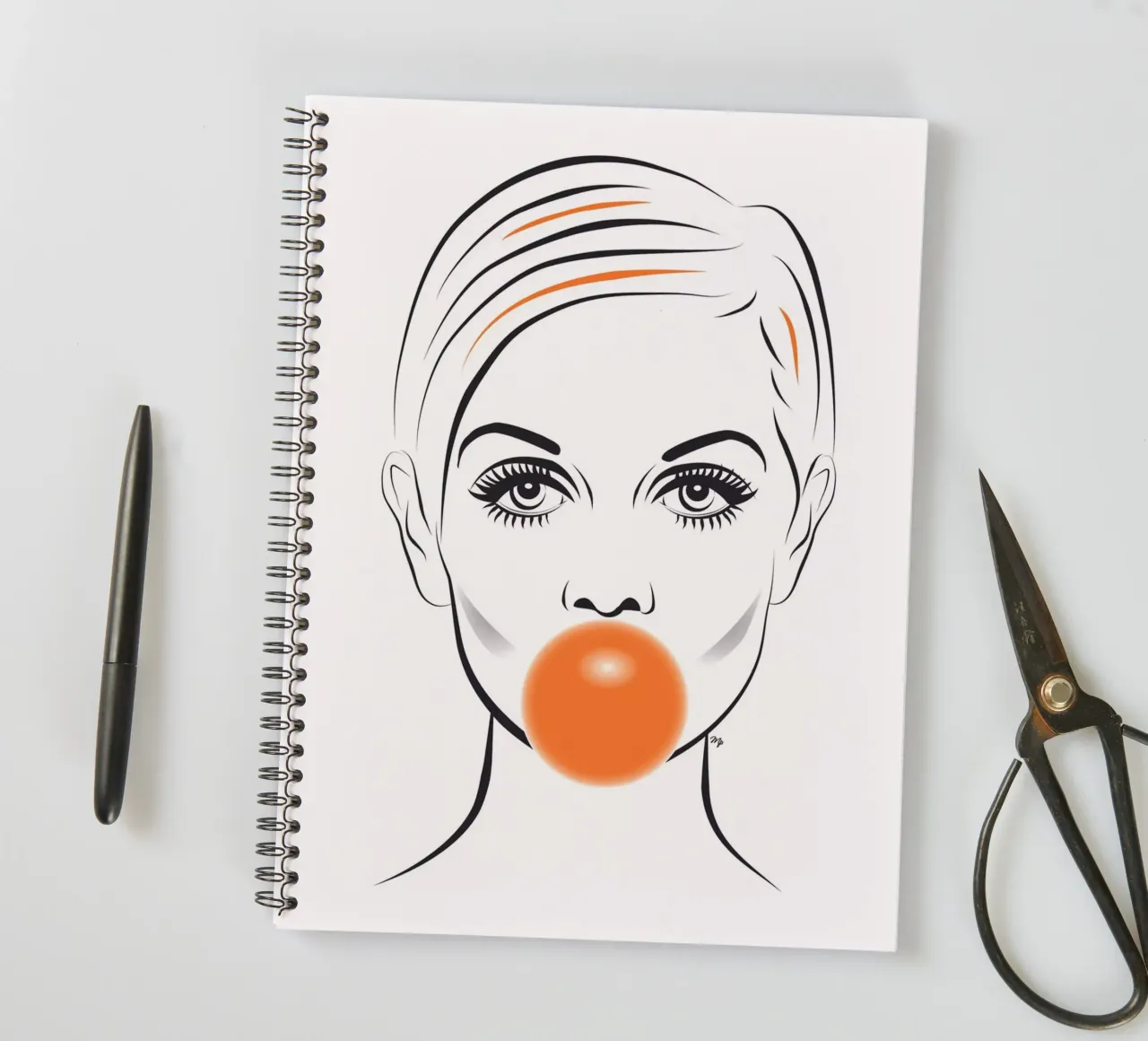 Twiggy model Bubble Gum portrait spiral notebook by Martina