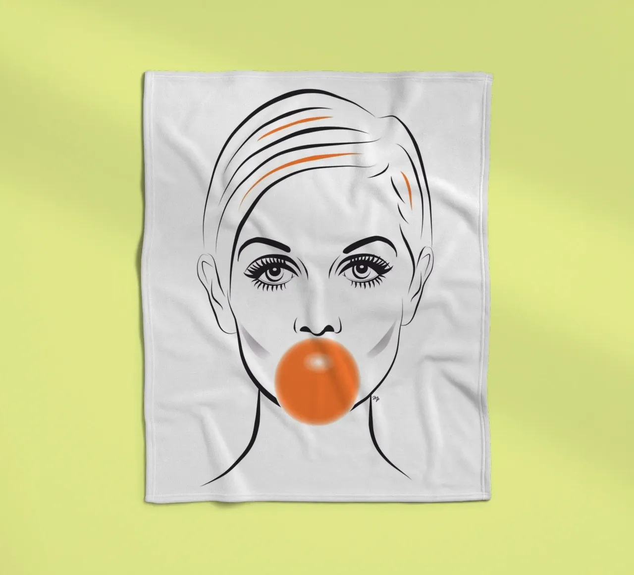 Ritratto di Twiggy modello Bubble Gum coperta in pile da Martina