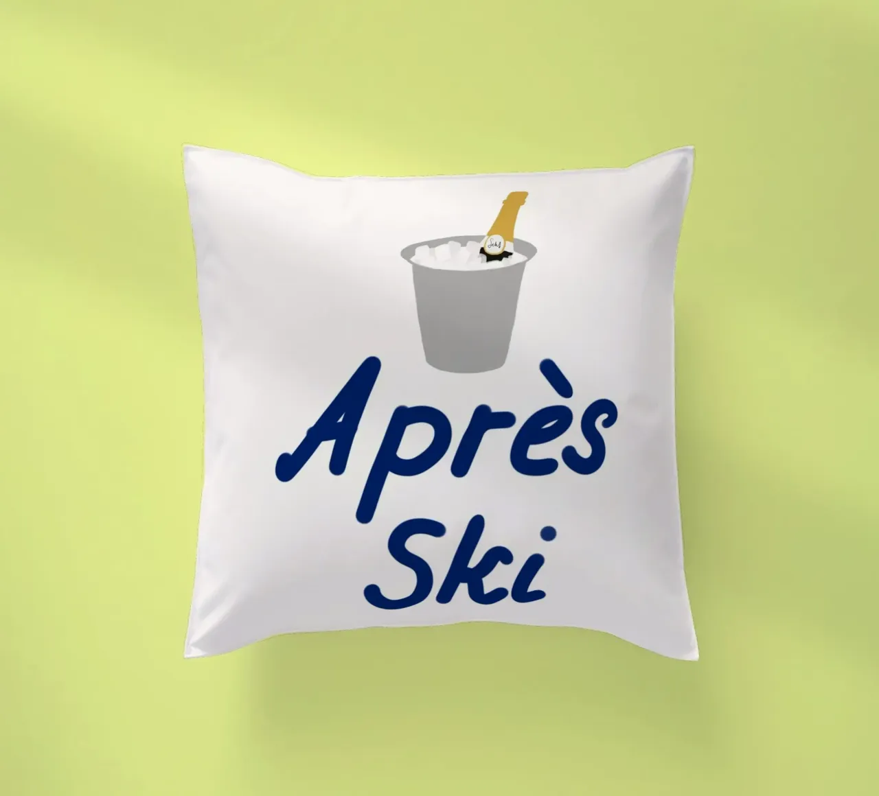 Raffreddatore di champagne per l'apres ski cuscino da Sophie Augustin Illustration