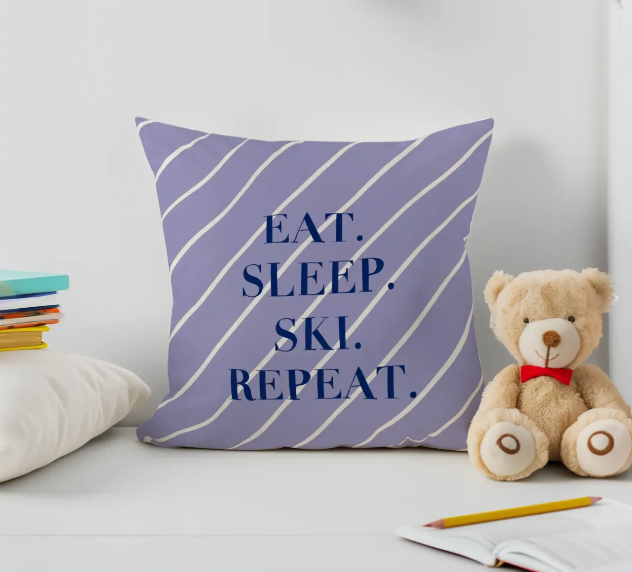 Eat. Sleep. Ski. Repeat. cuscino da Sophie Augustin Illustration