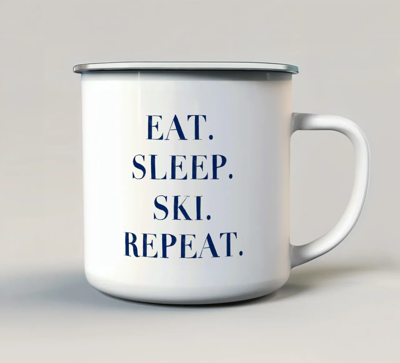 Eat. Sleep. Ski. Repeat. tazza in smalto da Sophie Augustin Illustration