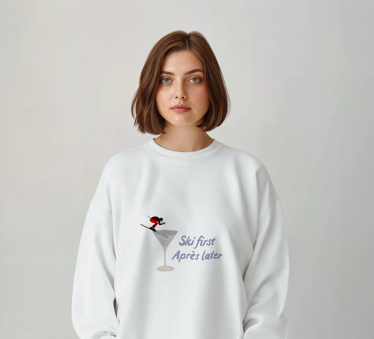 Ski first Apres later felpa da Sophie Augustin Illustration