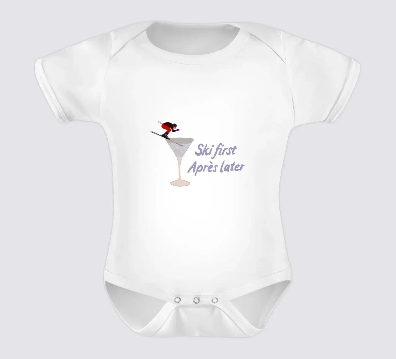 Ski first Apres later body neonato maniche corte da Sophie Augustin Illustration