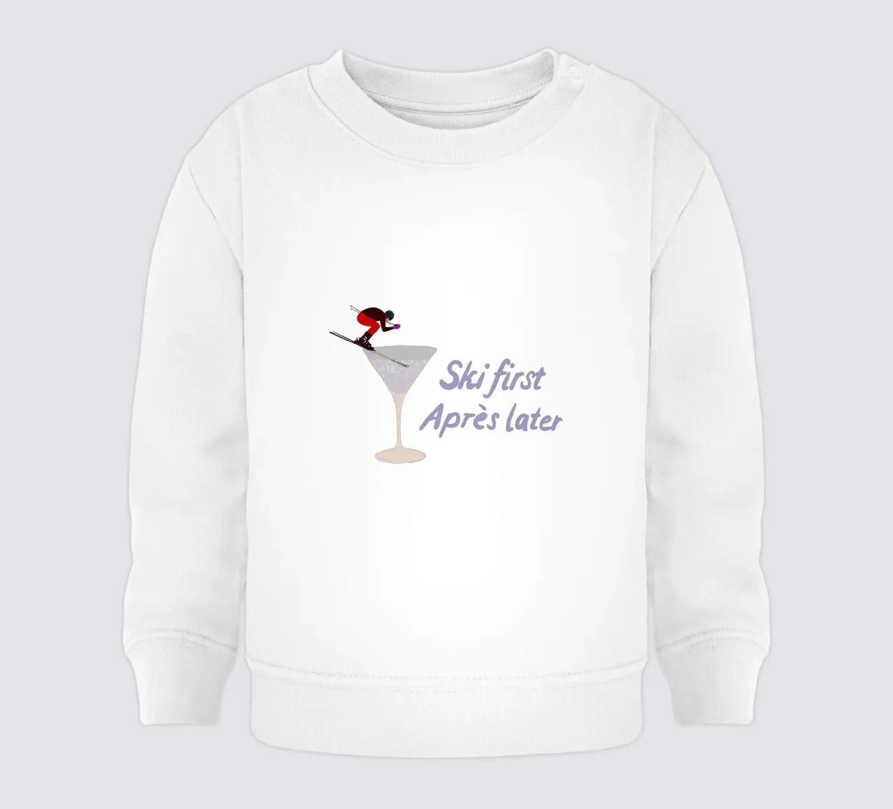 Ski first Apres later felpa neonato da Sophie Augustin Illustration