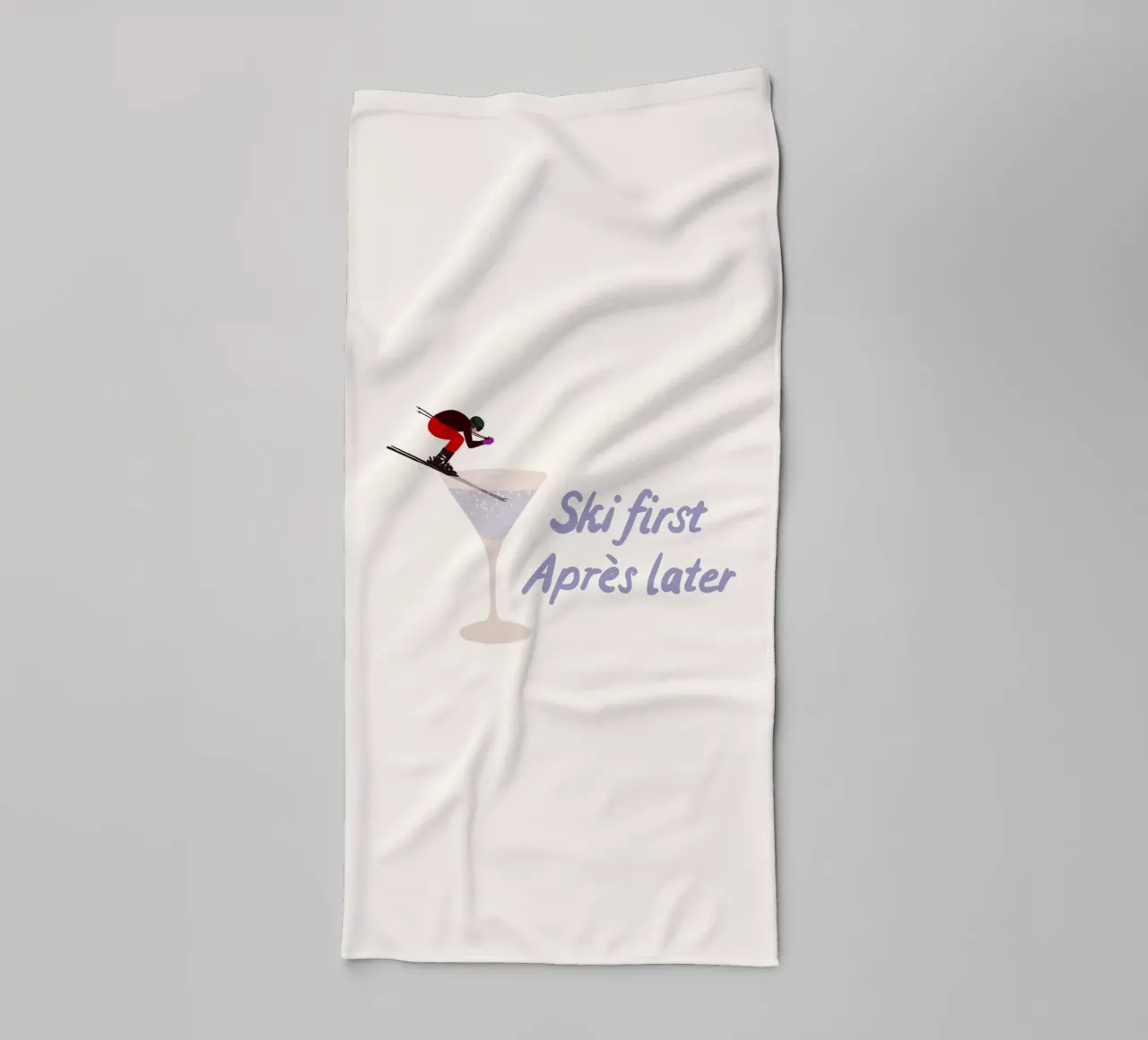 Ski first Apres later asciugamano da bagno da Sophie Augustin Illustration