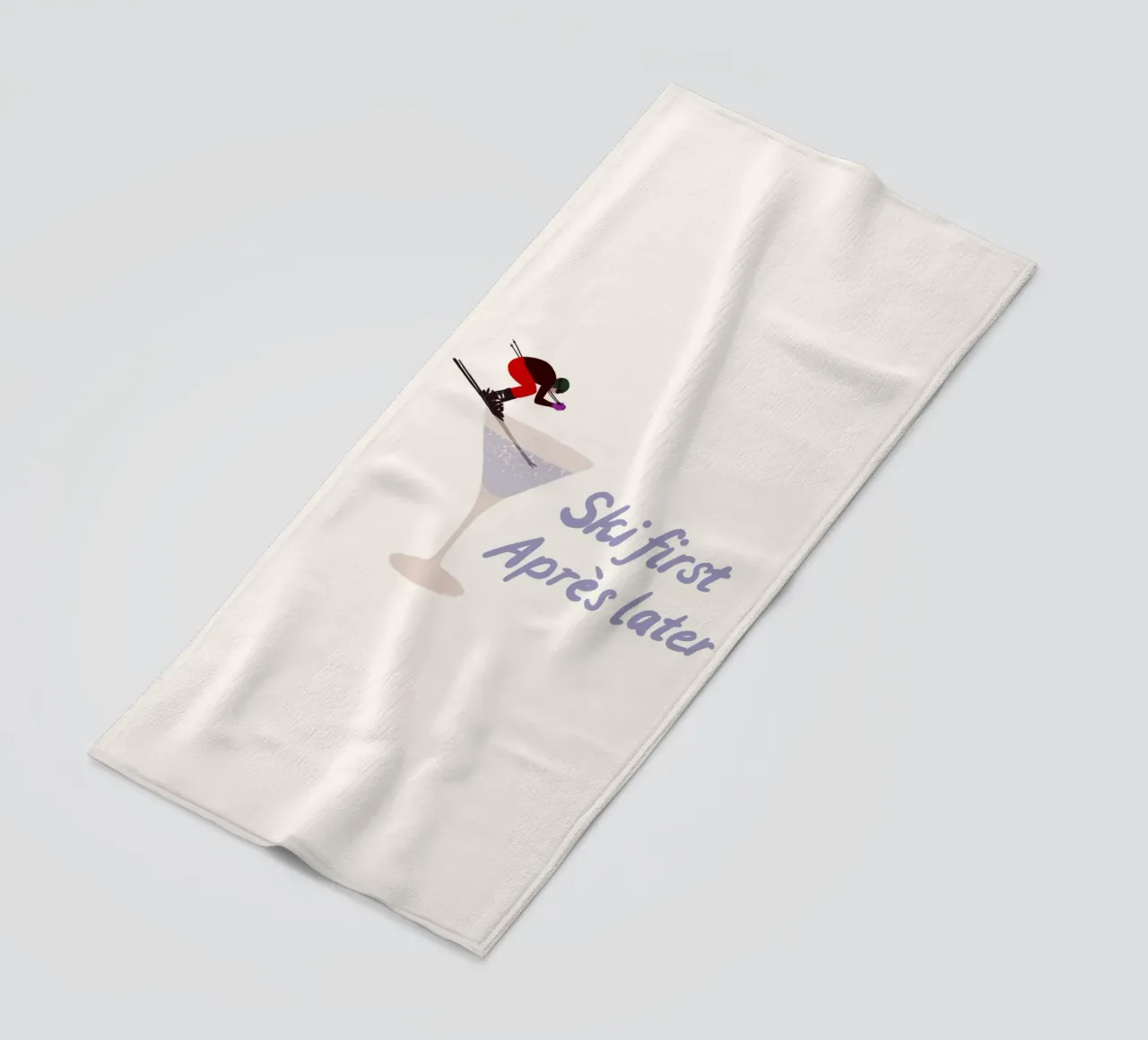 Ski first Apres later telo mare da Sophie Augustin Illustration