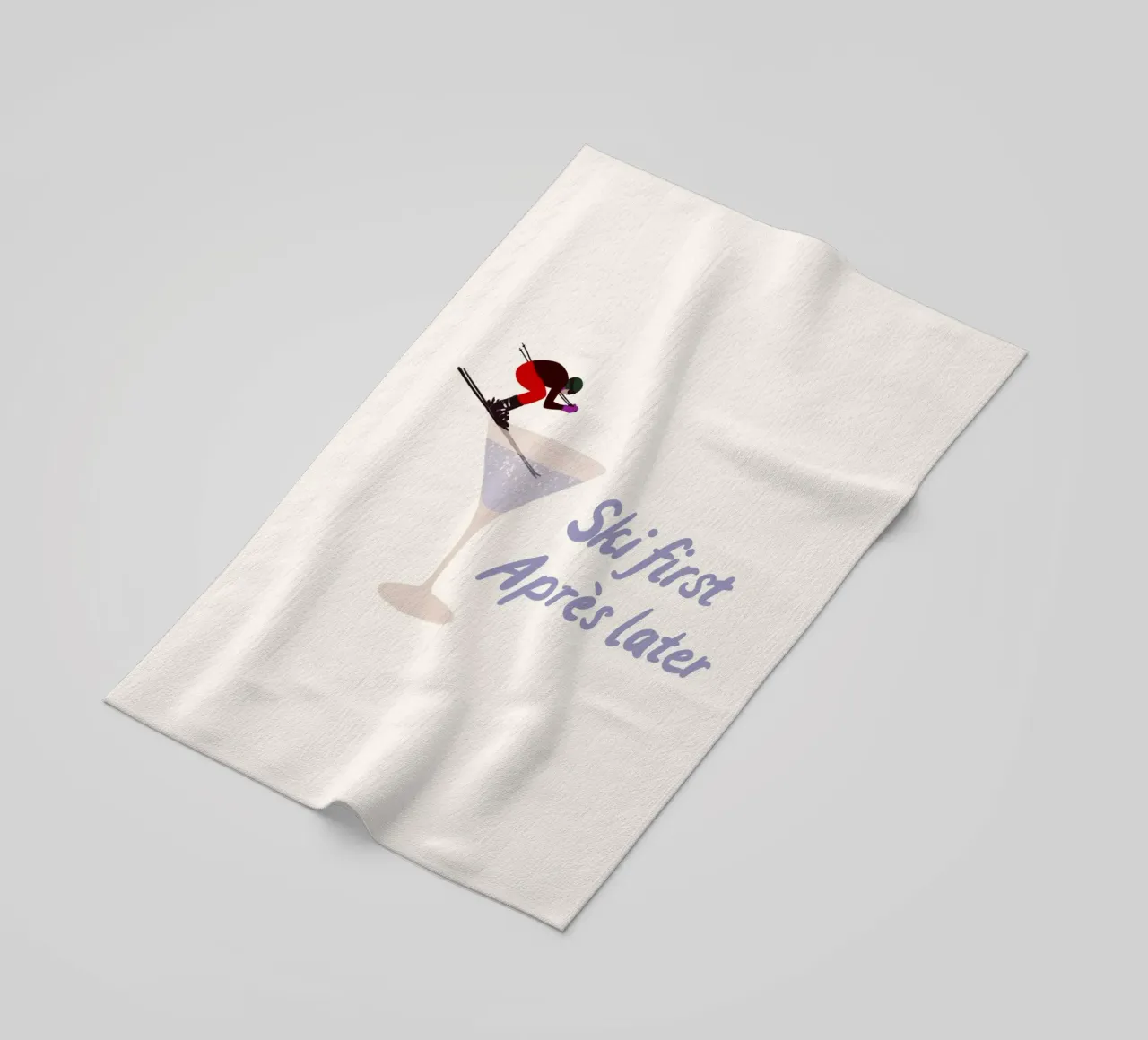 Ski first Apres later telo mare da Sophie Augustin Illustration