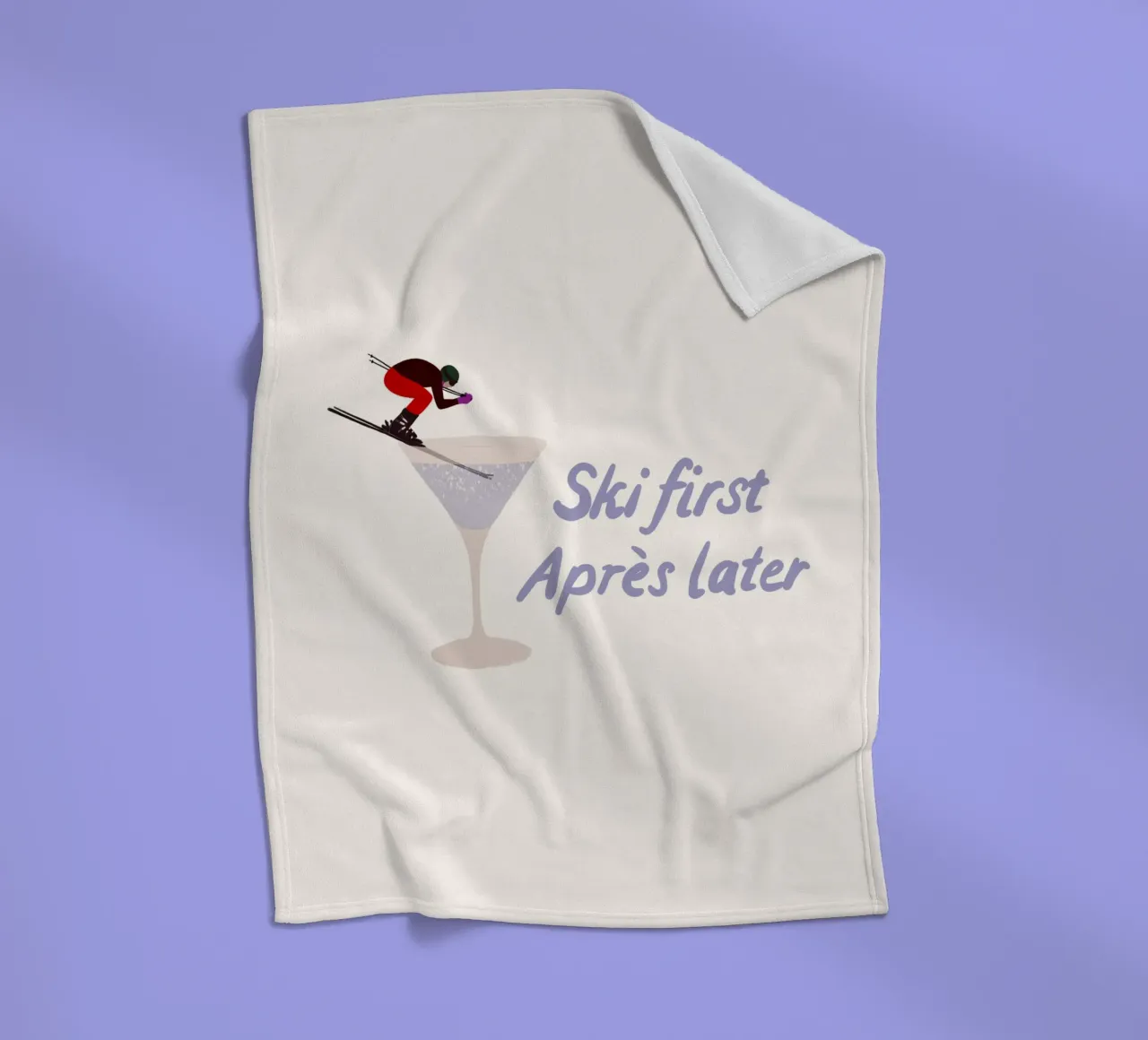 Ski first Apres later coperta in pile da Sophie Augustin Illustration