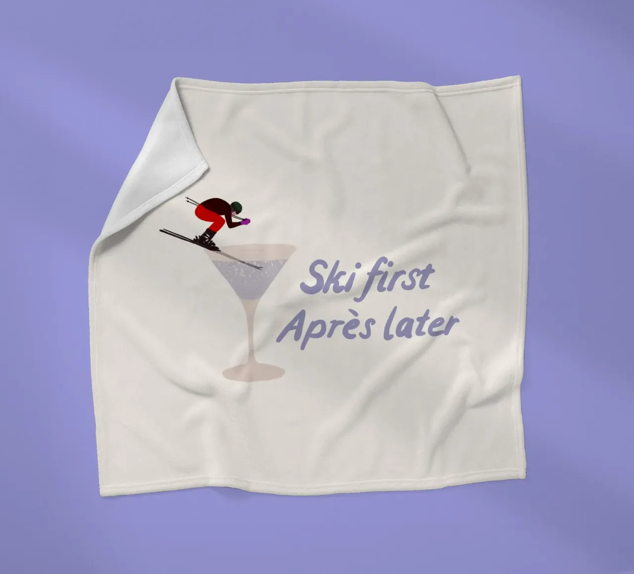 Ski first Apres later coperta in pile da Sophie Augustin Illustration