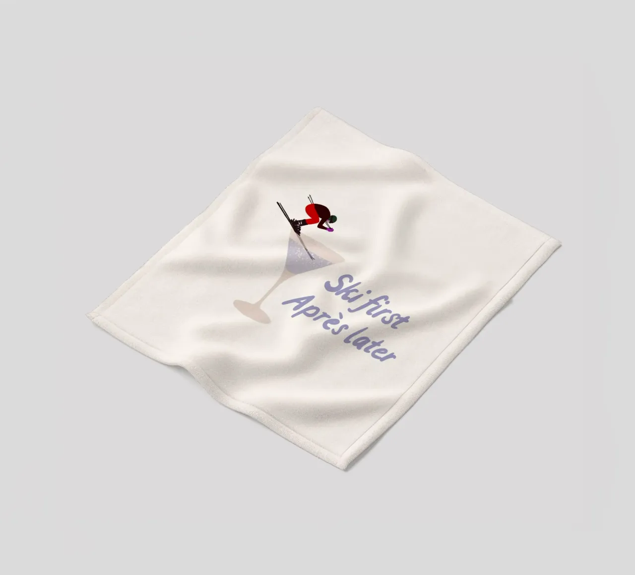 Ski first Apres later coperta in pile da Sophie Augustin Illustration