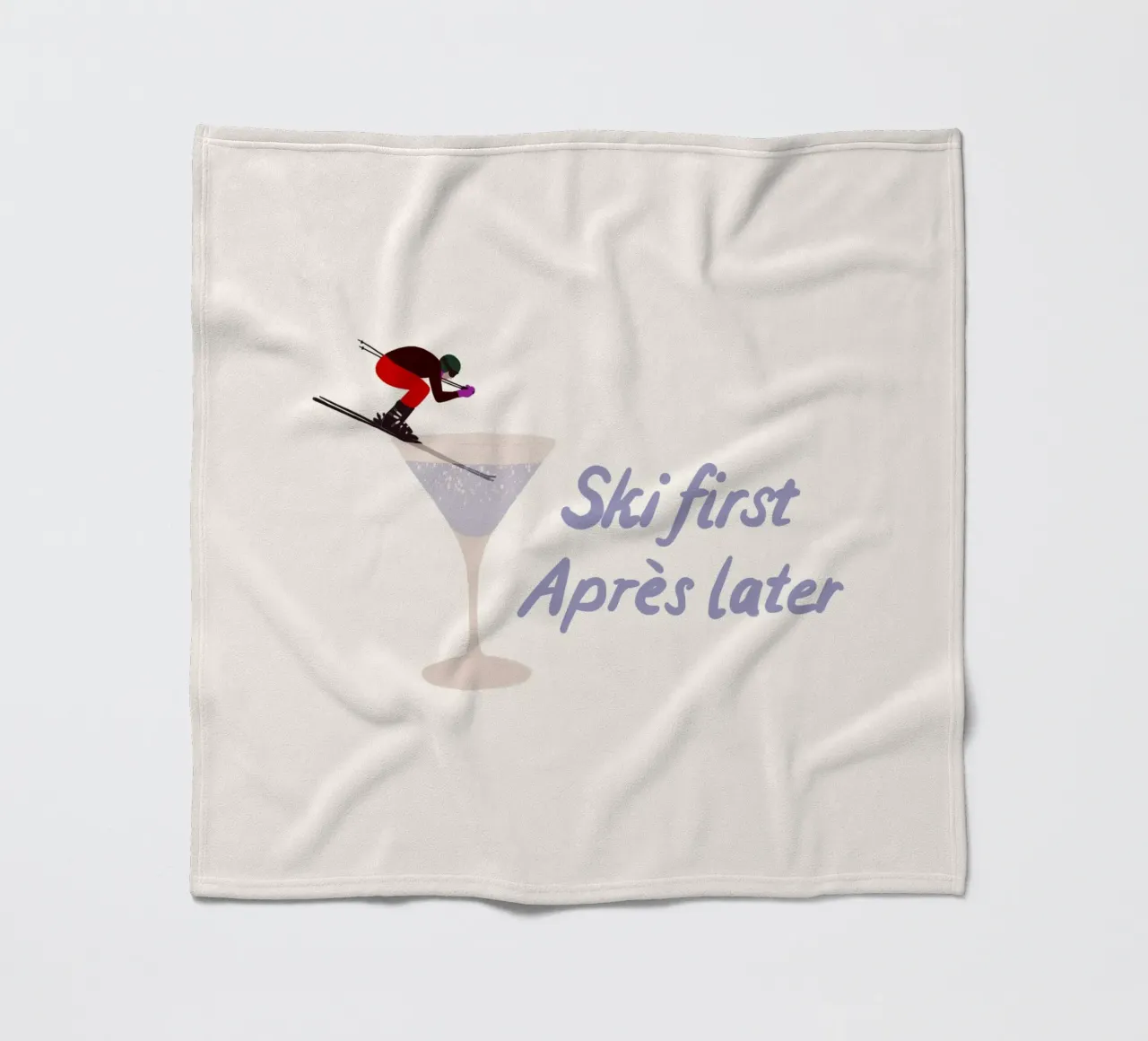 Ski first Apres later coperta in pile da Sophie Augustin Illustration