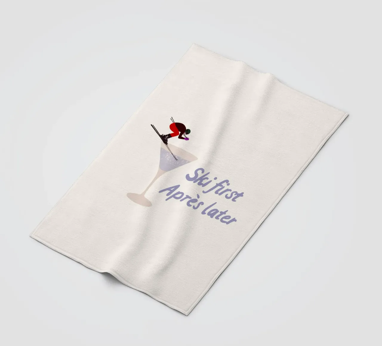 Ski first Apres later coperta in pile da Sophie Augustin Illustration