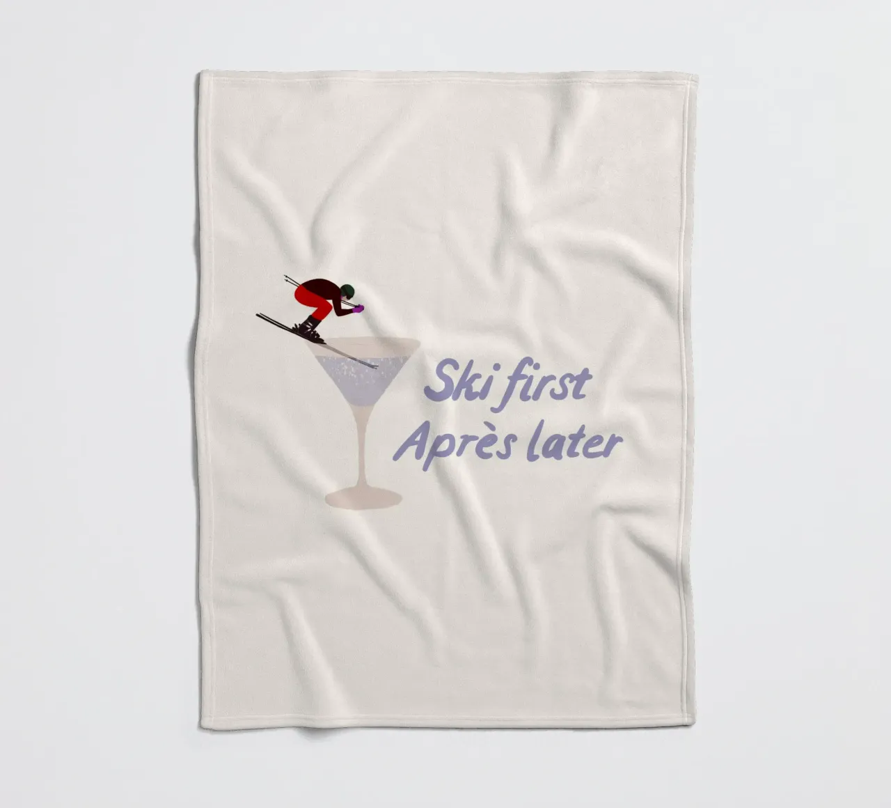 Ski first Apres later coperta in pile da Sophie Augustin Illustration