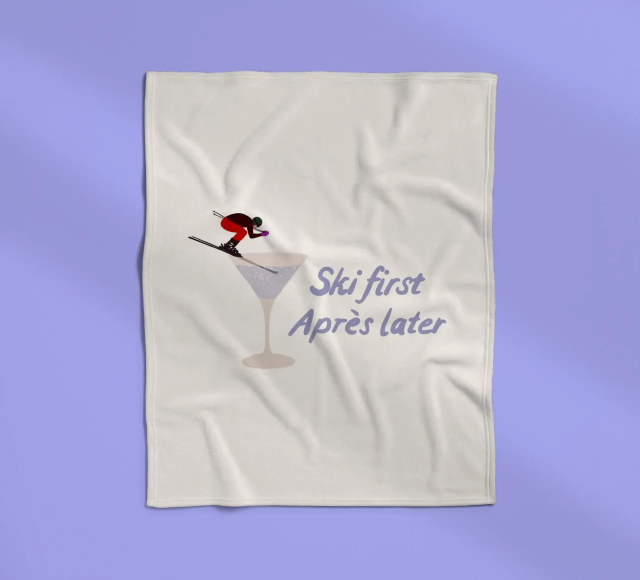 Ski first Apres later coperta in pile da Sophie Augustin Illustration