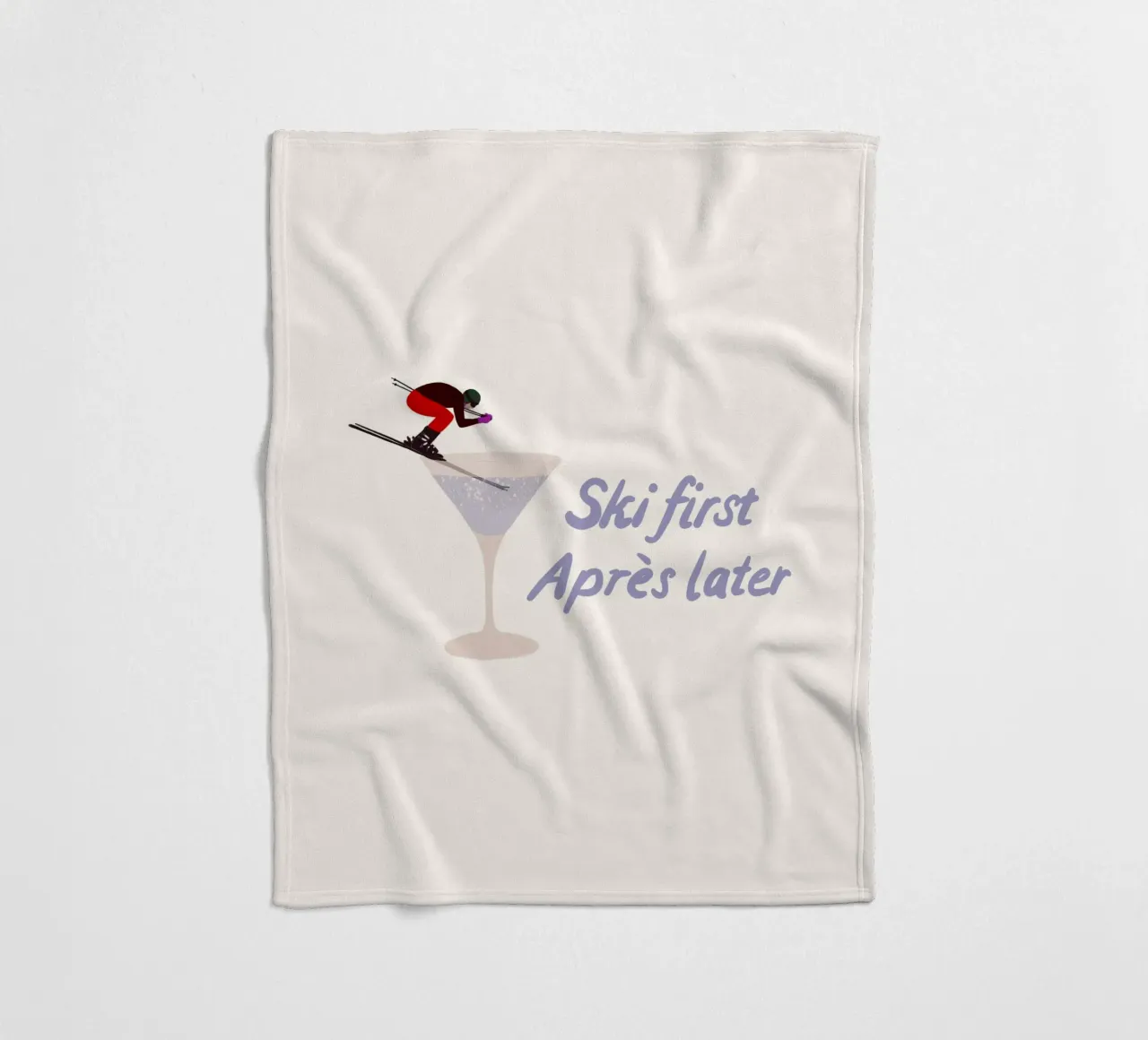 Ski first Apres later coperta in pile da Sophie Augustin Illustration