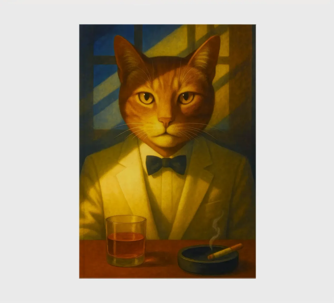 Casablanca Cat – Surreal Feline Portrait in Cream Tuxedo, No diario da Elegant Absurd