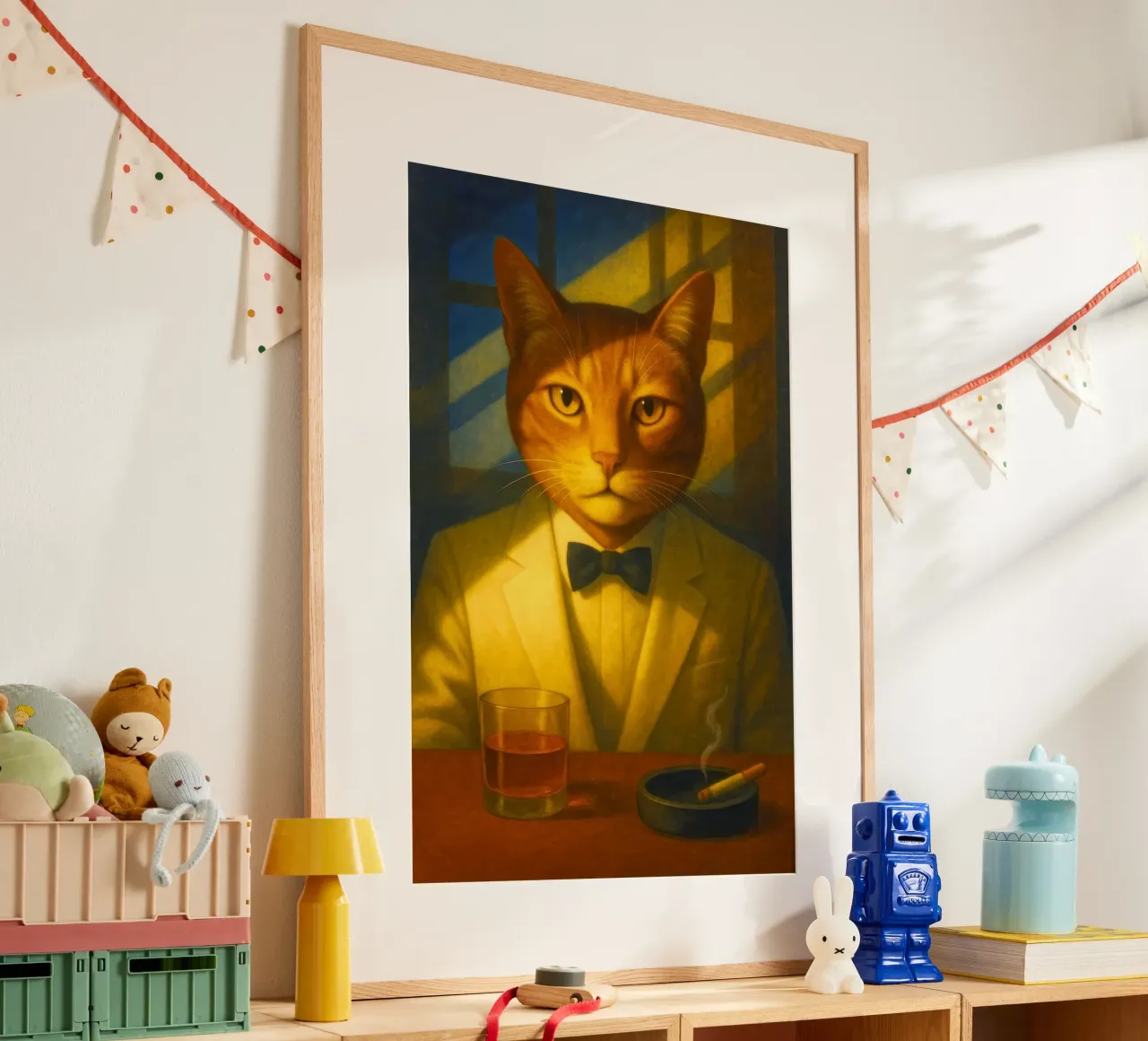 Casablanca Cat – Surreal Feline Portrait in Cream Tuxedo, No carta hahnemühle da Elegant Absurd