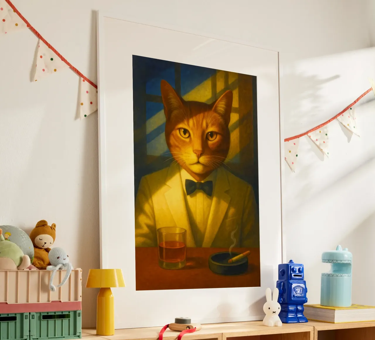 Casablanca Cat – Surreal Feline Portrait in Cream Tuxedo, No carta hahnemühle da Elegant Absurd