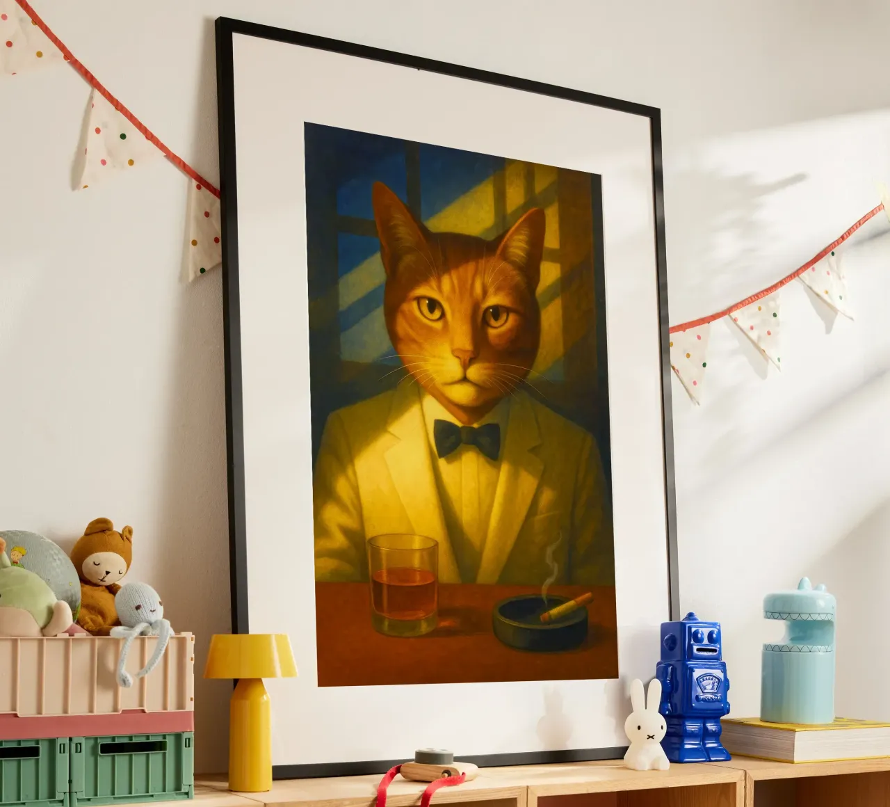 Casablanca Cat – Surreal Feline Portrait in Cream Tuxedo, No carta hahnemühle da Elegant Absurd